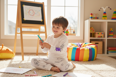 inkleurbare pyjama een kind die aan het spelen is