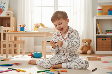 kind die speelt met een inkleurbare pyjama