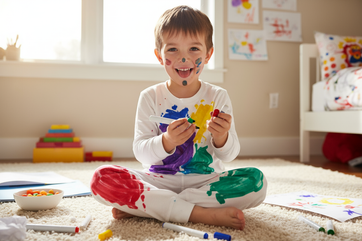 kind die zijn witte pyjama inkleurd 